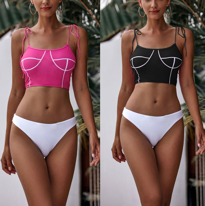 Dame Crop-Top Bikini med legende snøredetaljer og høj cut-out Stilla