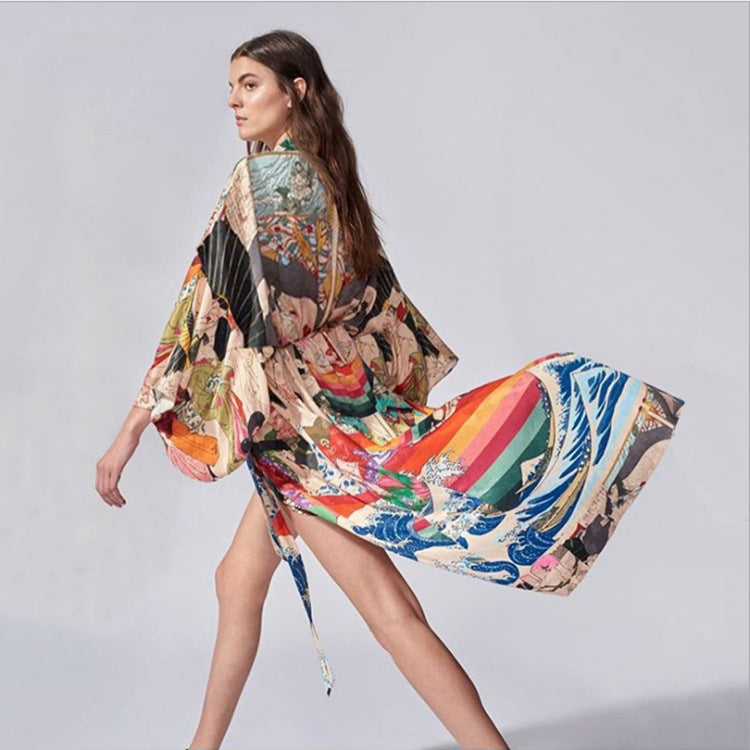 Dame Kimono-robe med fortryllende, kunstnerisk design og afslappet snit Stilla
