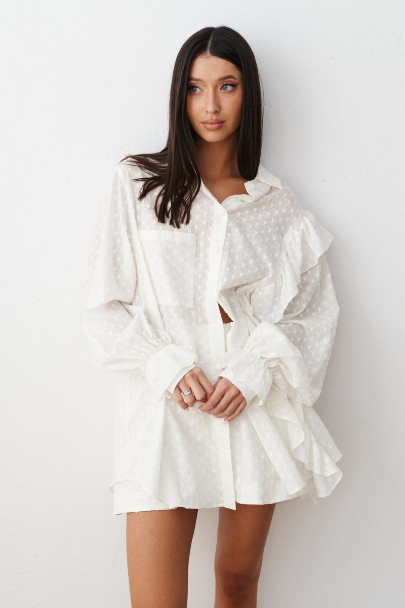 Stilla | Jacquard Bomuld Hvid Skjorte Og Shorts