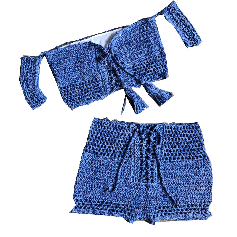 Dame hækle-top og shorts-sæt med legende frynser Stilla