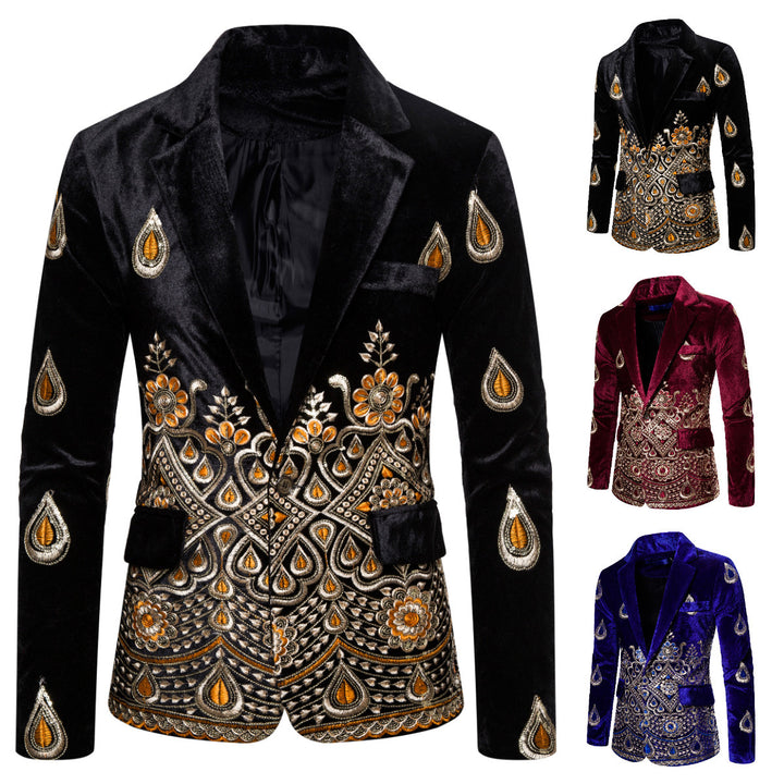 Mænd Broderet Velour Blazer Stilla