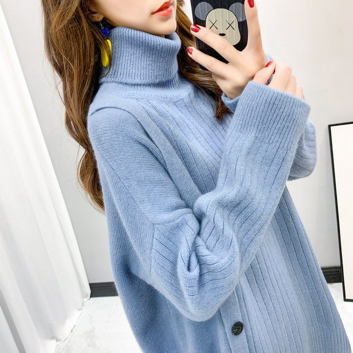 Femme Rullekrave Knap-Op Oversized Pullover Stilla