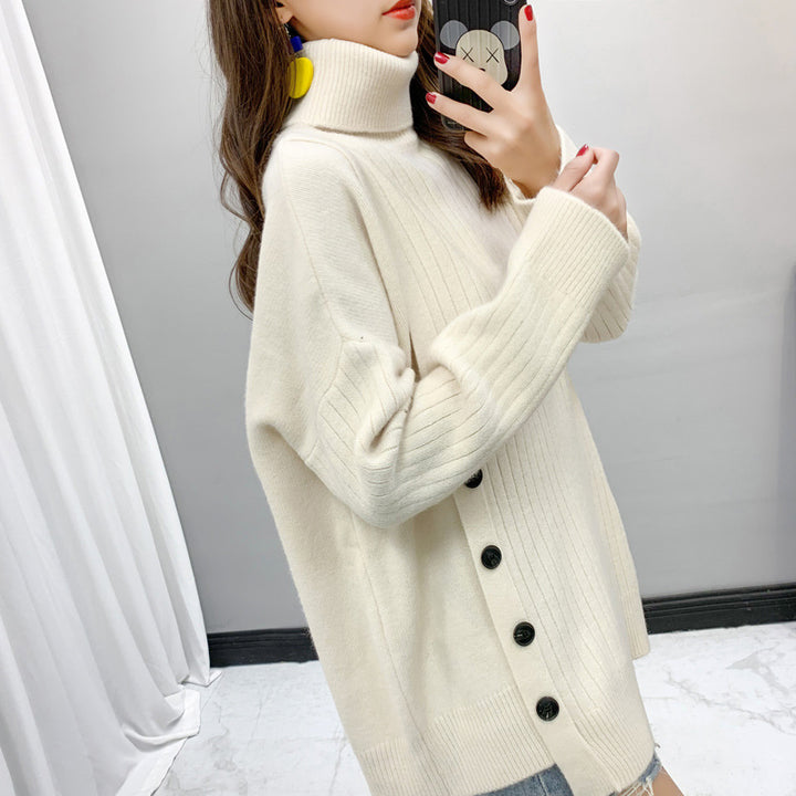 Femme Rullekrave Knap-Op Oversized Pullover Stilla
