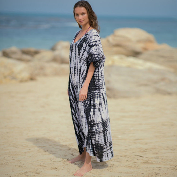 Dame Kaftan med moderne batikmønster og generous sidelæg Stilla