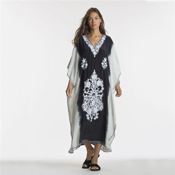 Dame Kaftan med kunstnerisk broderi og luftig silhuet Stilla