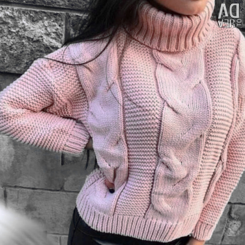 Dame oversized strikpullover med høj krave og mode flettet mønster Stilla