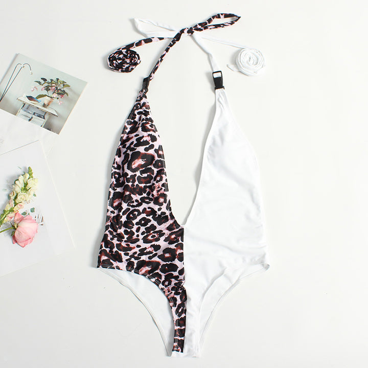 Dame Enkelt Badedragt med dyb V-udskæring og trendy leopardmønster Stilla