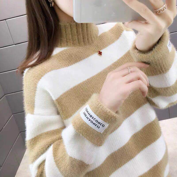 Femme Soft Stribet Strikpullover med Ribkant Stilla