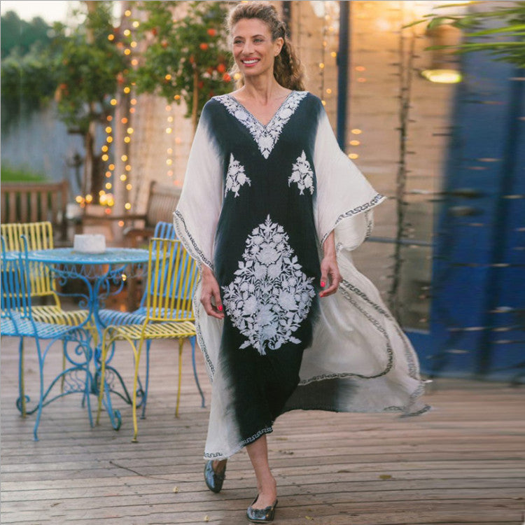 Dame Kaftan med kunstnerisk broderi og luftig silhuet Stilla