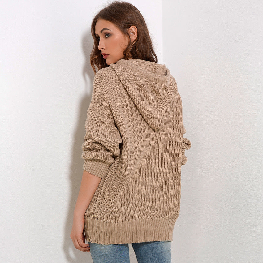Kvinder Oversized Strik Sweater med Hætte Stilla
