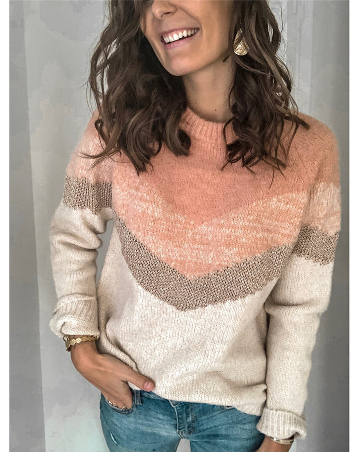 Dame Premium strikpullover med trendy farveblokdesign og behagelig pasform Stilla