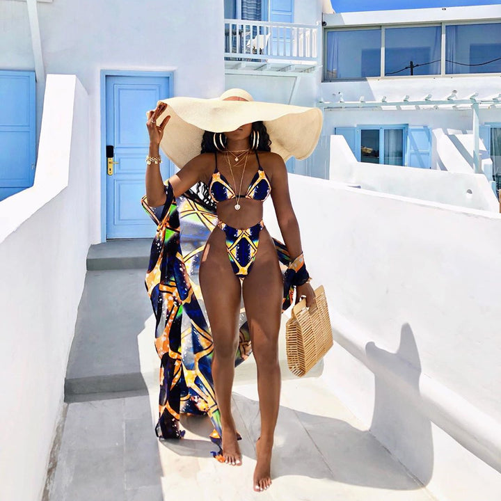 Dame Bikiniset med let Cover-Up og moderne geometrisk design Skovae