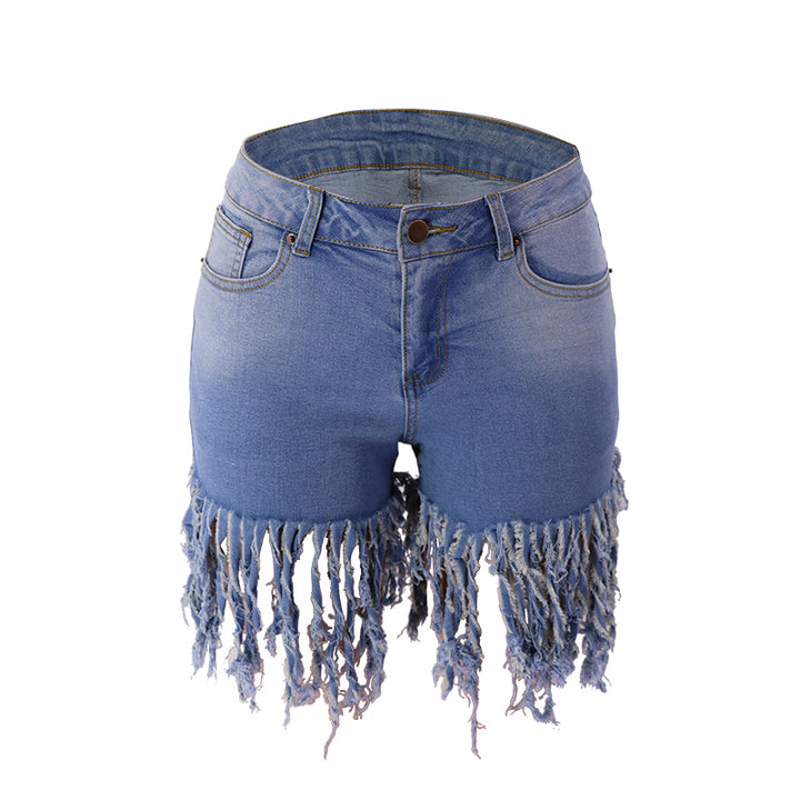 Dame jeans shorts med frynset detaljer og høj talje Stilla