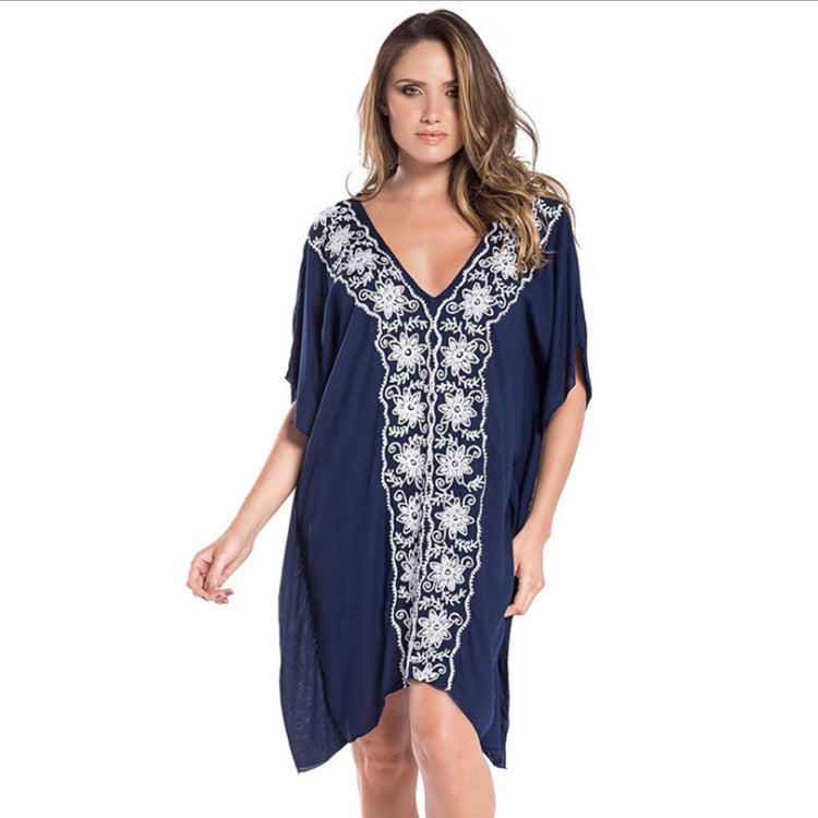 Dame Strandkaftan med kunstnerisk broderi og luftig snit Stilla
