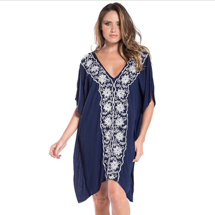 Dame Strandkaftan med kunstnerisk broderi og luftig snit Stilla