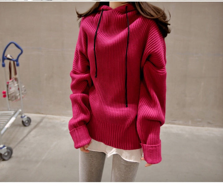 Kvinder Oversized Strik Sweater med Hætte Stilla