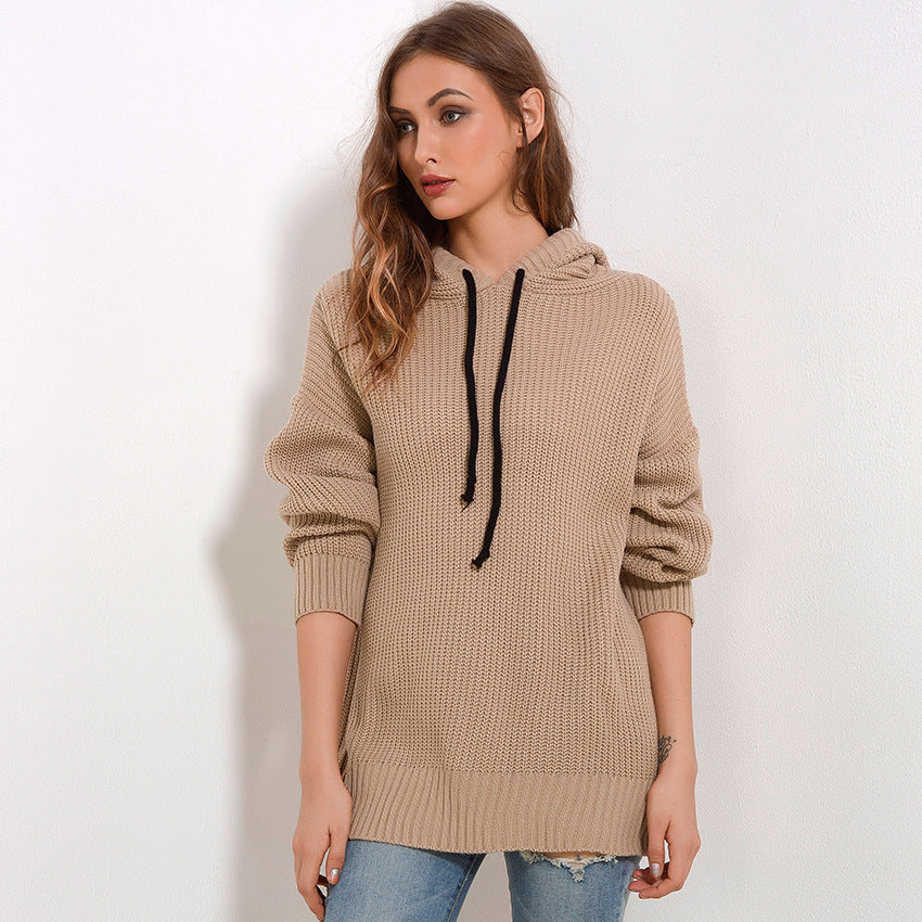 Kvinder Oversized Strik Sweater med Hætte Stilla