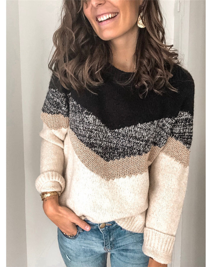 Dame Premium strikpullover med trendy farveblokdesign og behagelig pasform Stilla