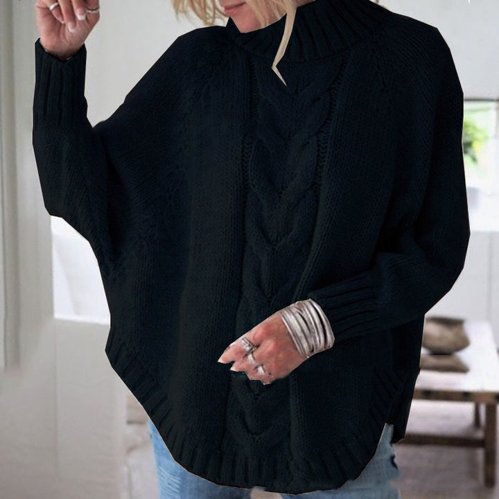 Kvindernes strikkede sweater med høj krave og kabelmønster Stilla