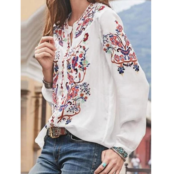 Dame Broderet Bluse med elegant Stehkrave og gennemsigtigt stof Stilla