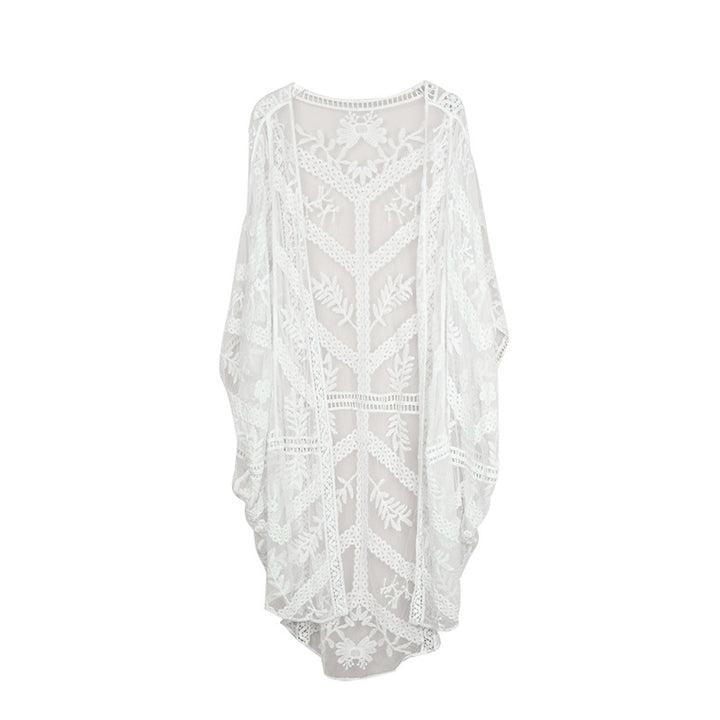 Dame elegant strandkimono med fine hæklede mønstre og luftig pasform Stilla