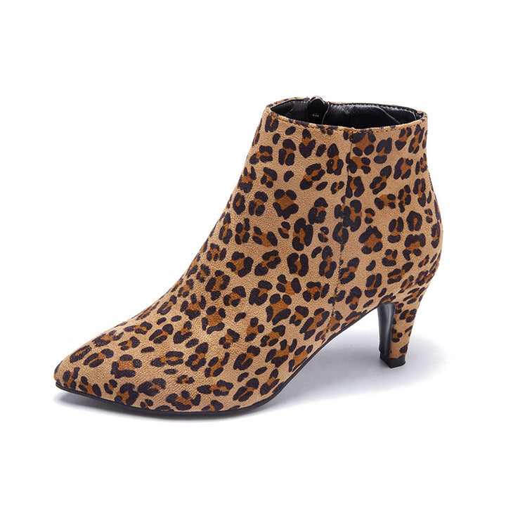 Dame elegante ankelstøvler i ruskindsimitat med trendy leopardmønster Stilla