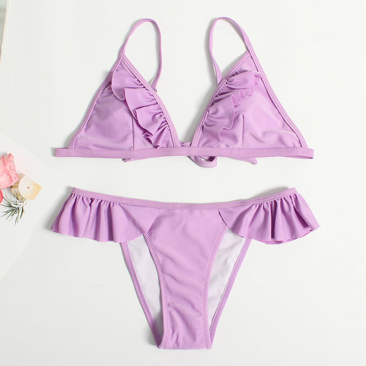 Dame bikini sæt med feminine flæsedetaljer og justerbare stropper Stilla