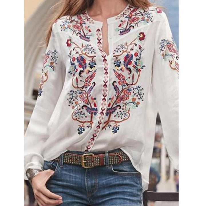 Dame Broderet Bluse med elegant Stehkrave og gennemsigtigt stof Stilla