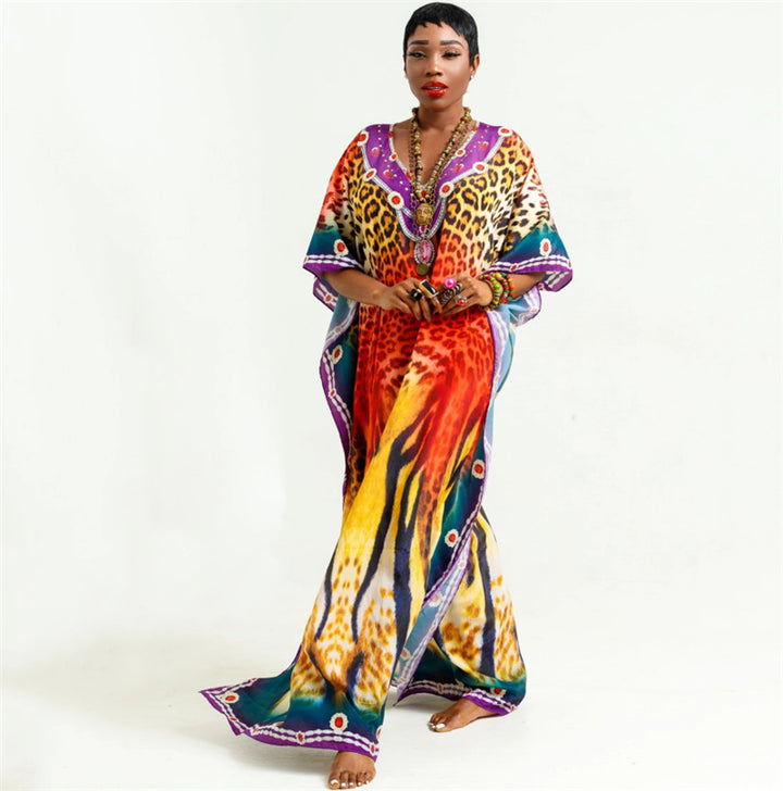 Dame Maxi-Kaftan med kunstnerisk tribal-mønster og elegant V-udskæring Stilla