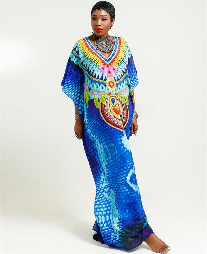 Dame Maxi-Kaftan med kunstnerisk tribal-mønster og elegant V-udskæring Stilla