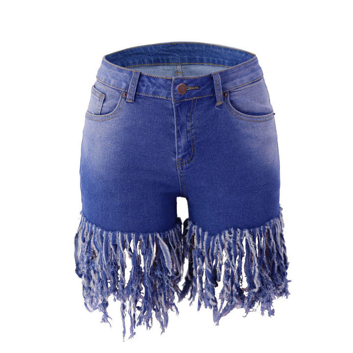 Dame jeans shorts med frynset detaljer og høj talje Stilla