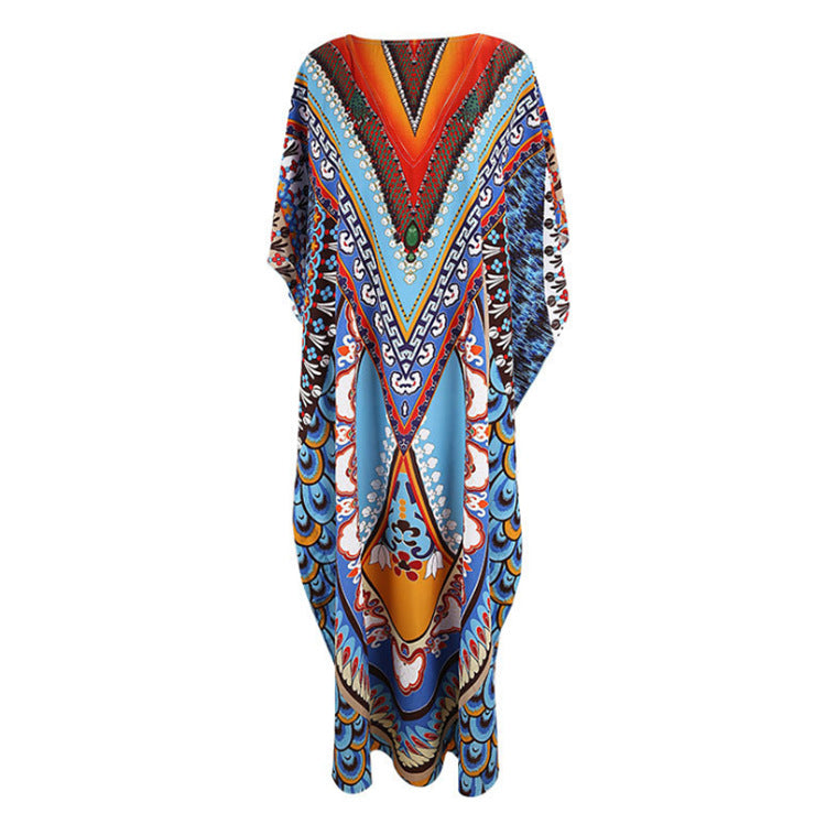 Dame Strandkaftan med farverigt, kunstnerisk print og brede ærmer Stilla