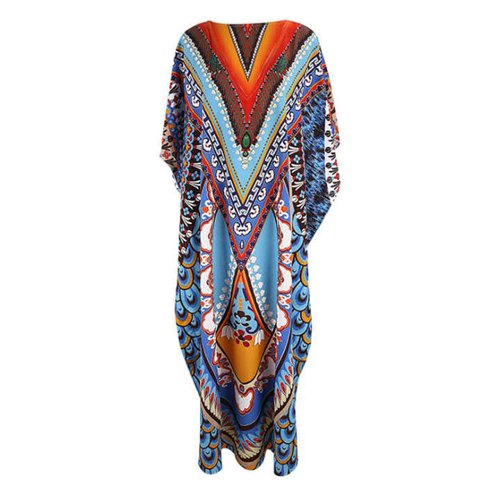 Dame Strandkaftan med farverigt, kunstnerisk print og brede ærmer Stilla