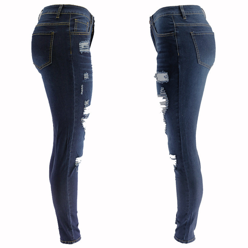 Dame Ripped Skinny Jeans med høj talje og figursyet snit Stilla