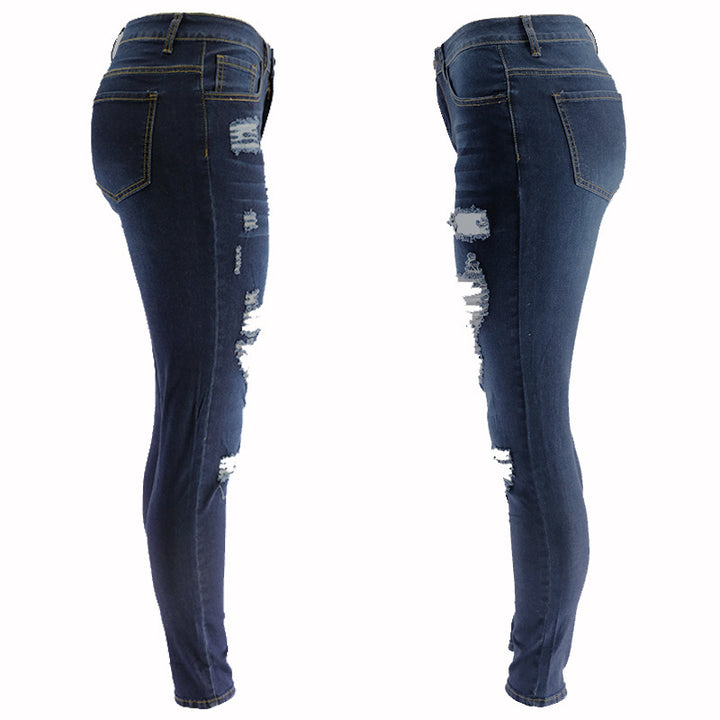 Dame Ripped Skinny Jeans med høj talje og figursyet snit Stilla