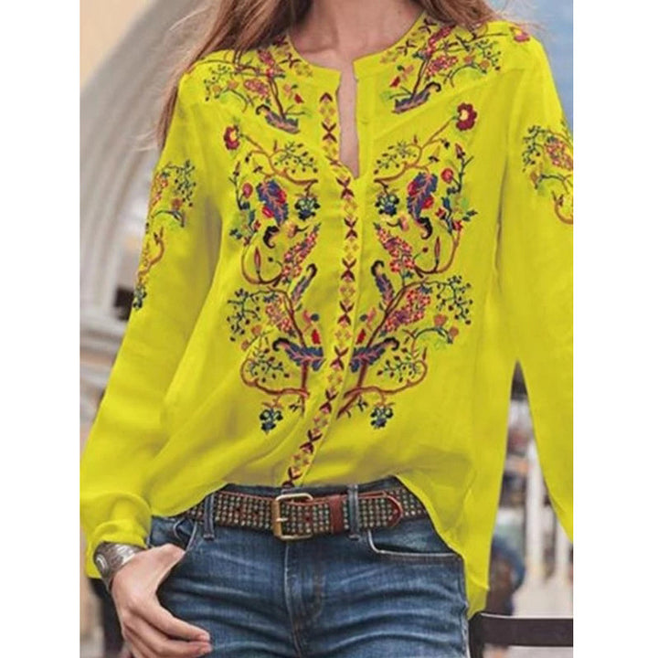 Dame Broderet Bluse med elegant Stehkrave og gennemsigtigt stof Stilla