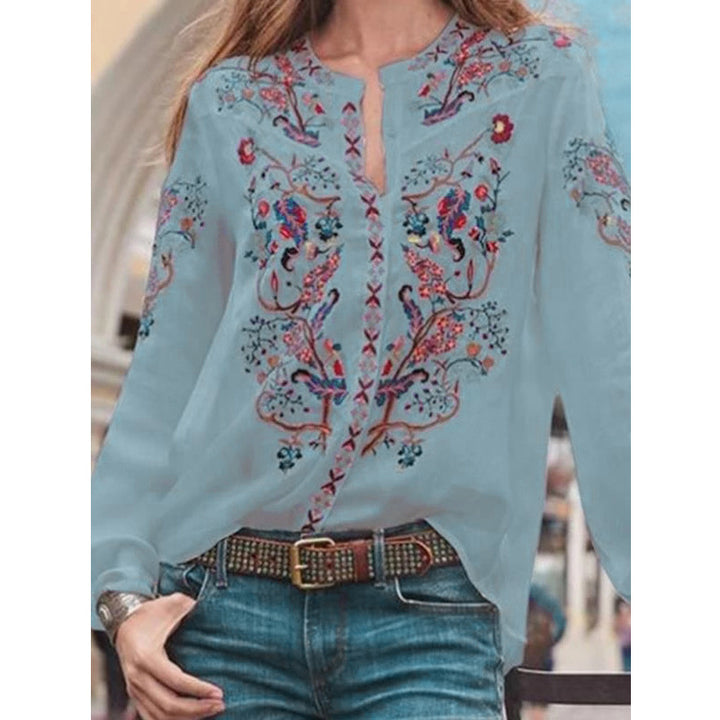 Dame Broderet Bluse med elegant Stehkrave og gennemsigtigt stof Stilla