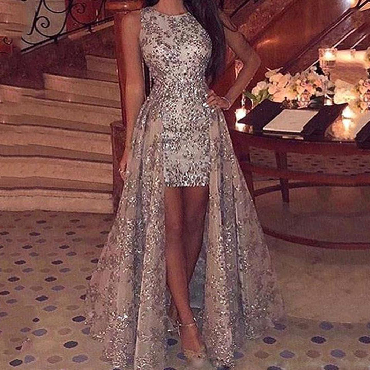 Dame Glamourøst Ballkjole med glitrende overkjole og figurformet underkjole Stilla