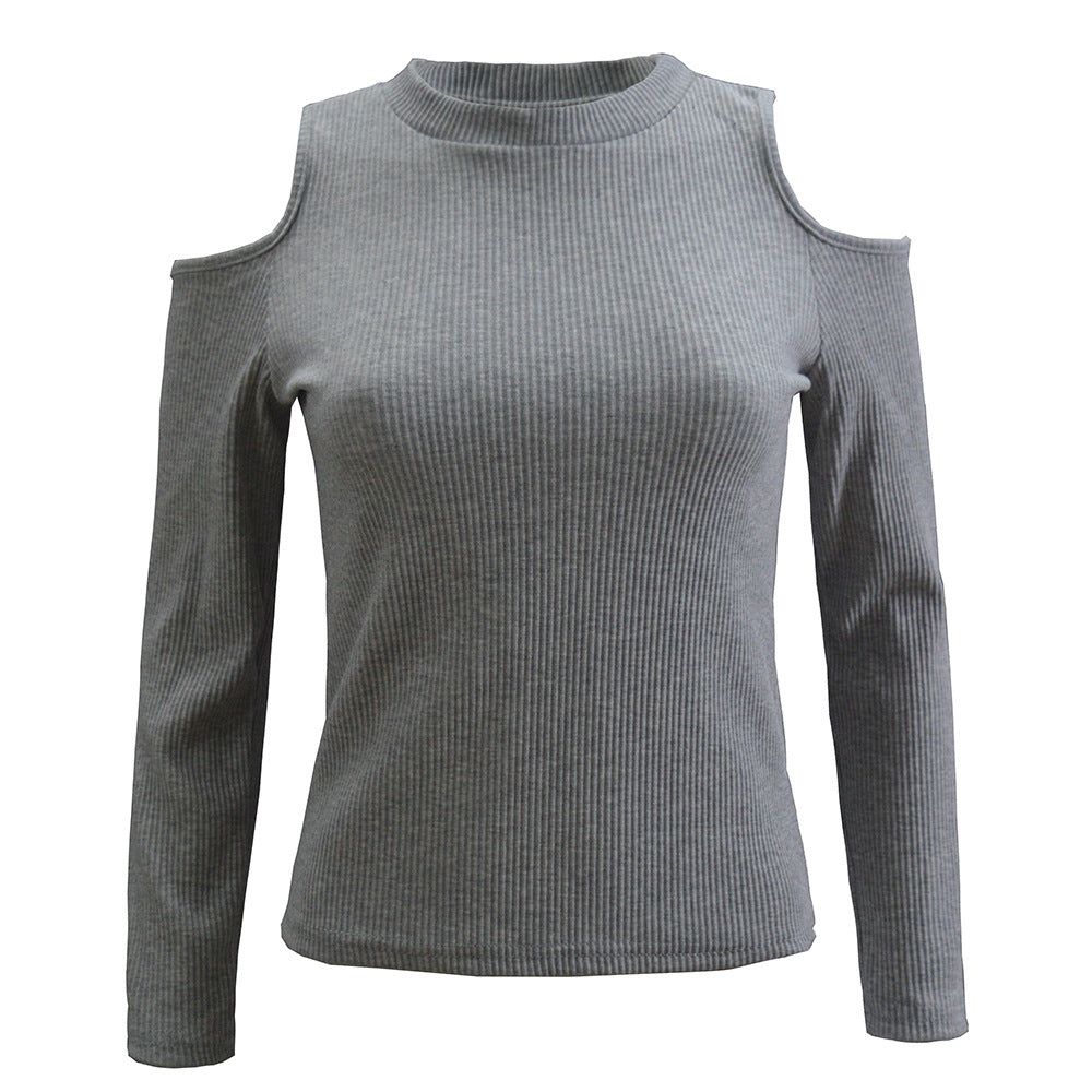 Kvindernes off-the-shoulder sweater med lange ærmer i fin ribstrik Skovae