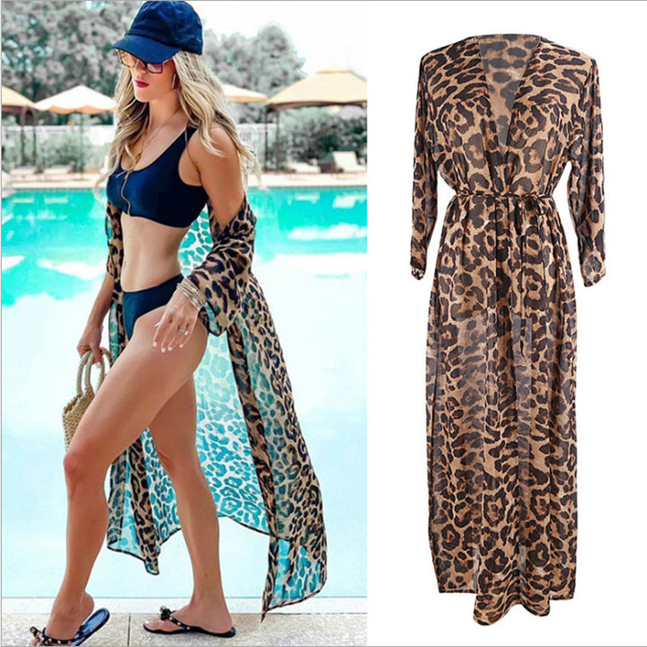 Dame strandovergangsdress med leopardprint og silkeagtigt stof Stilla