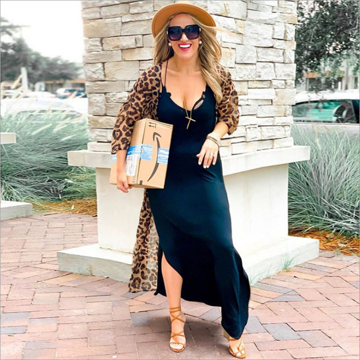 Dame strandovergangsdress med leopardprint og silkeagtigt stof Stilla