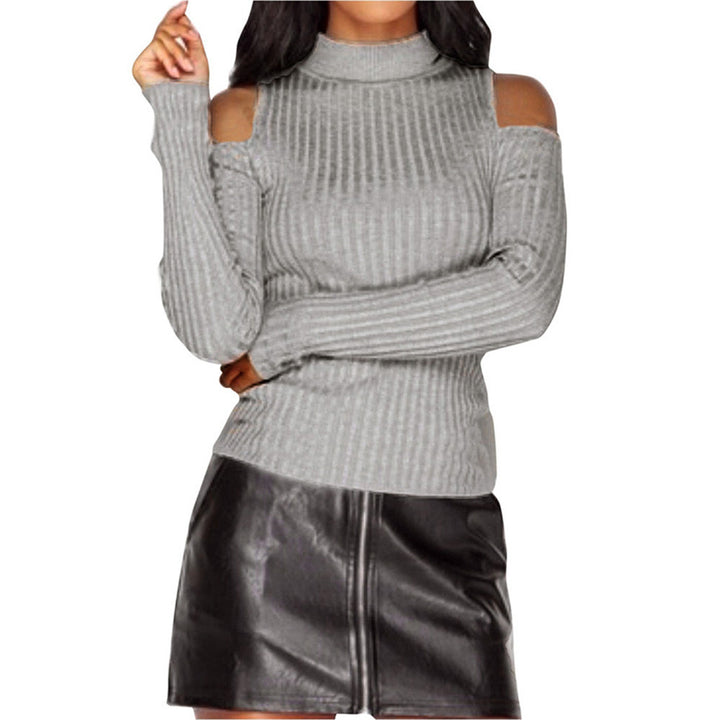 Kvindernes off-the-shoulder sweater med lange ærmer i fin ribstrik Skovae
