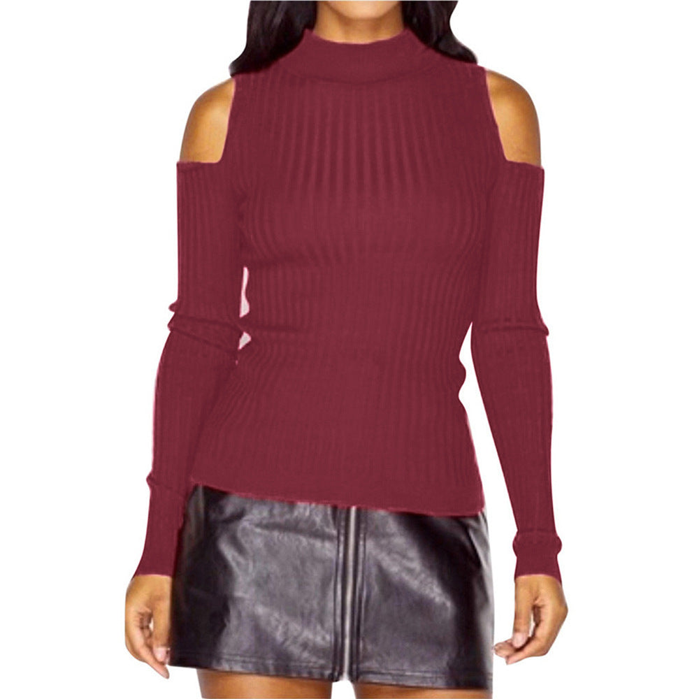 Kvindernes off-the-shoulder sweater med lange ærmer i fin ribstrik Skovae