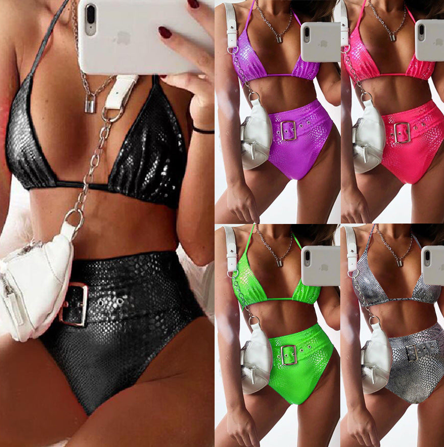 Dame Højbenet Bikini med moderne Bælte Detalje Stilla
