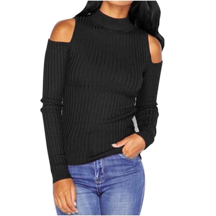 Kvindernes off-the-shoulder sweater med lange ærmer i fin ribstrik Skovae