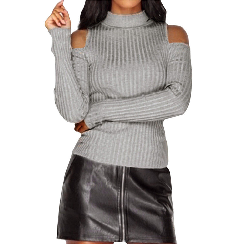 Kvindernes off-the-shoulder sweater med lange ærmer i fin ribstrik Skovae