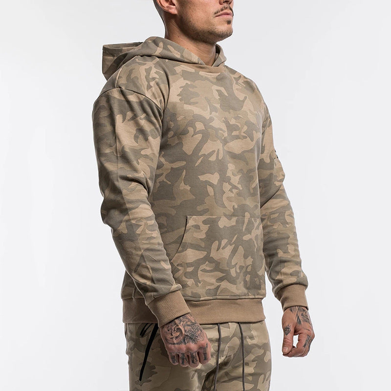 Herrer behagelig hættetrøje med moderne camouflage-mønster og stor kengurulomme Stilla