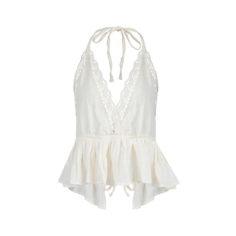 Dame Peplum Spids Haltertop Stilla