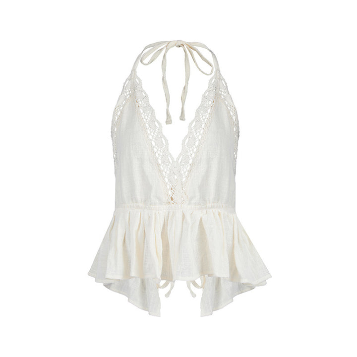 Dame Peplum Spids Haltertop Stilla