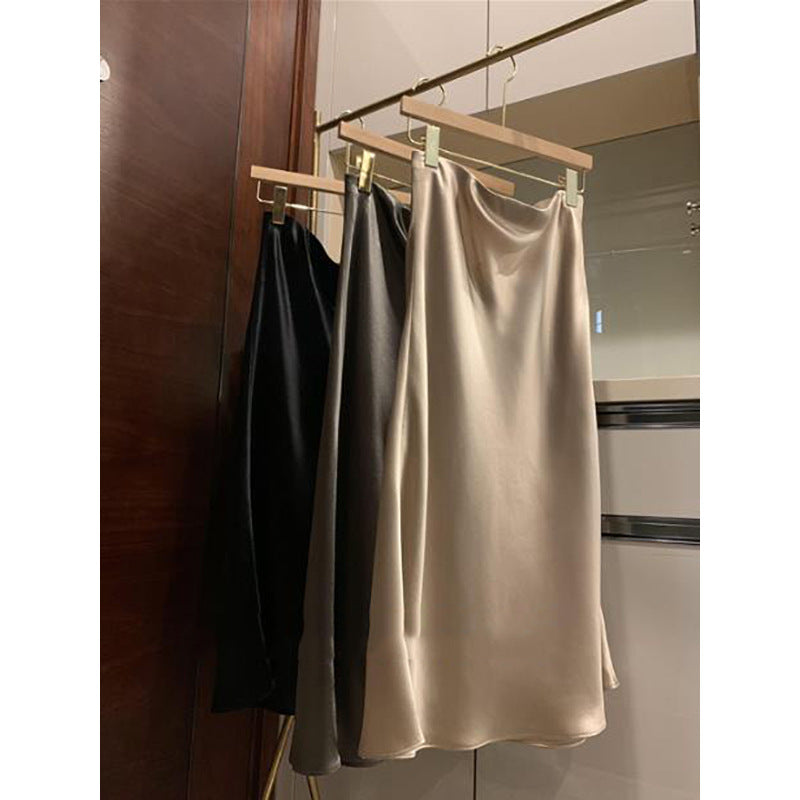 Damer elegant Midi-nederdel i blank satin Stilla